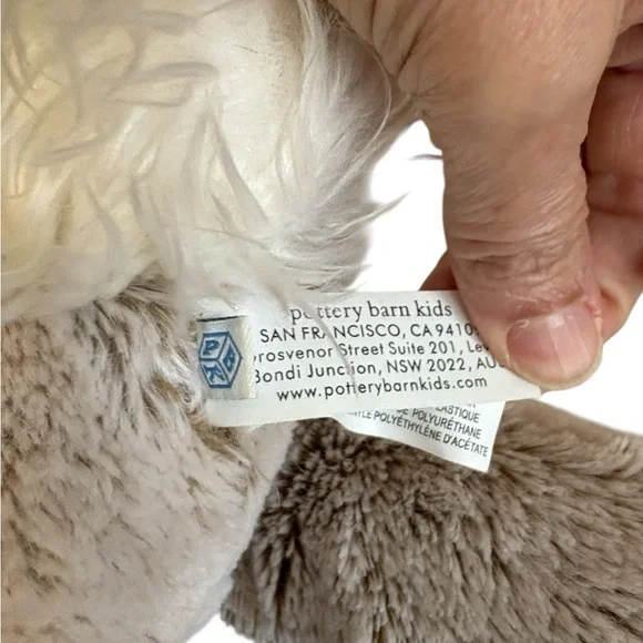 Pottery Barn Kids Fluffy Bunny Plush Embroidered Taupe and Cream 18” - Picture 4 of 6